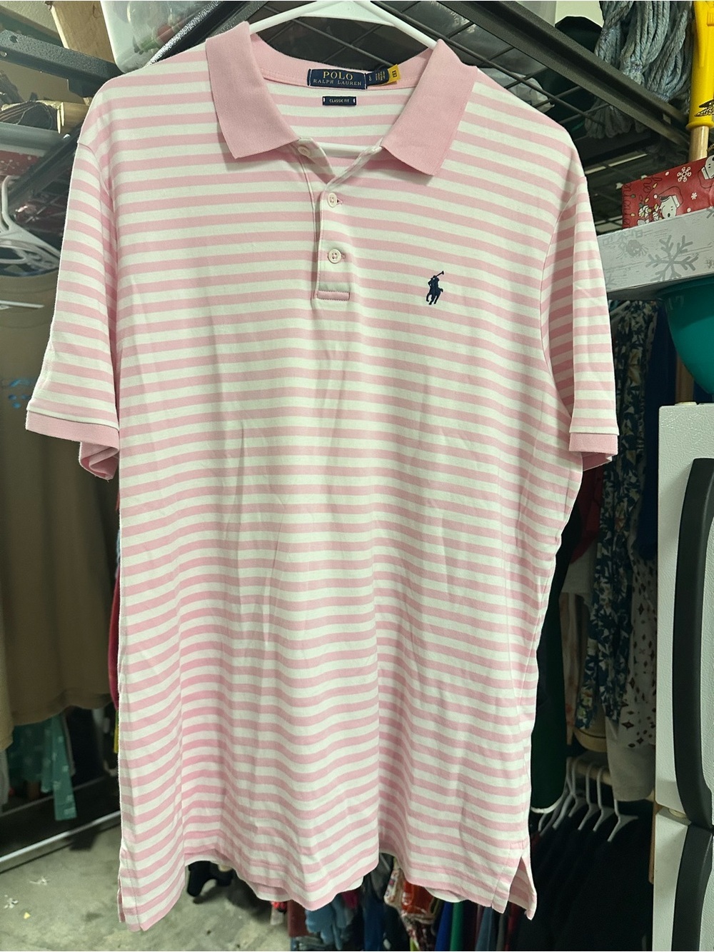Ralph Lauren Pink & White Striped Polo Shirt with Navy Pony